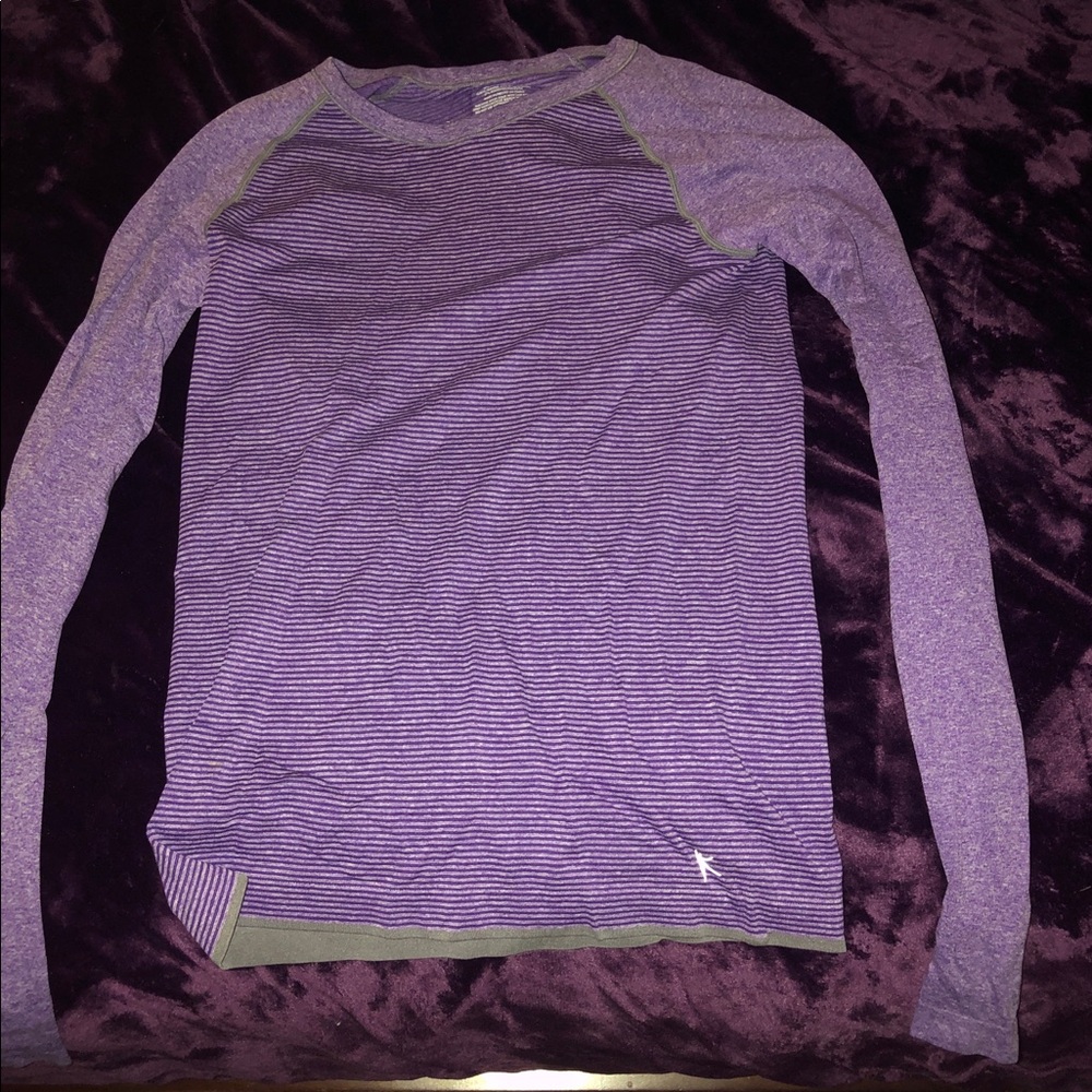 Purple and blue long sleeved shirt.